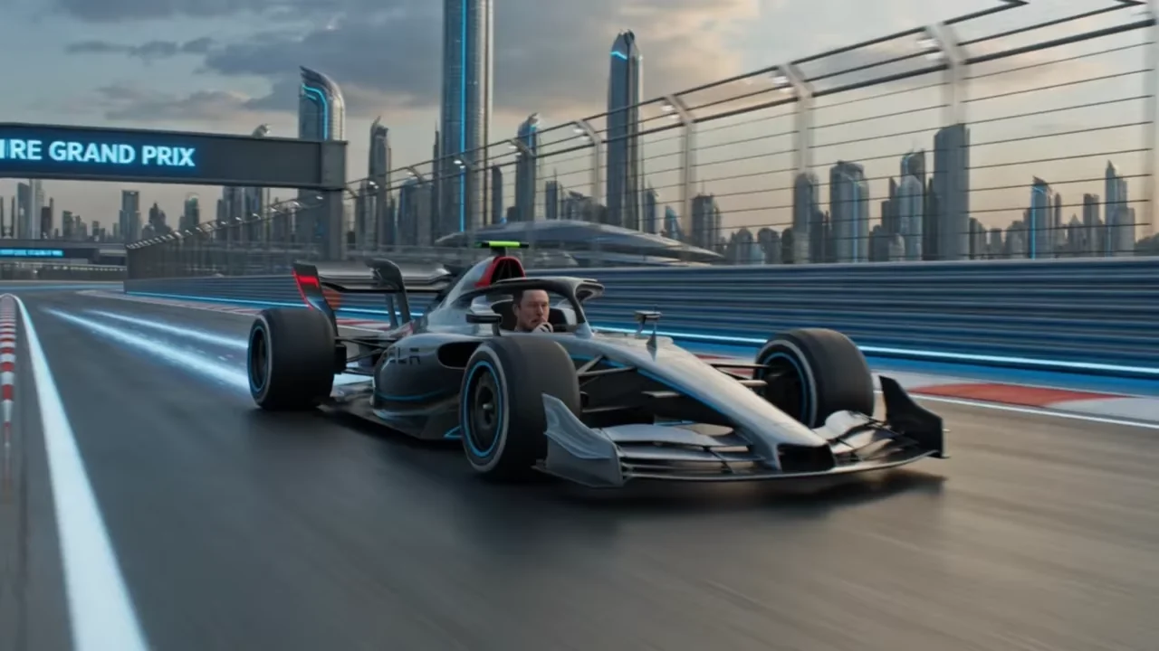 Silver concept race car on a city circuit