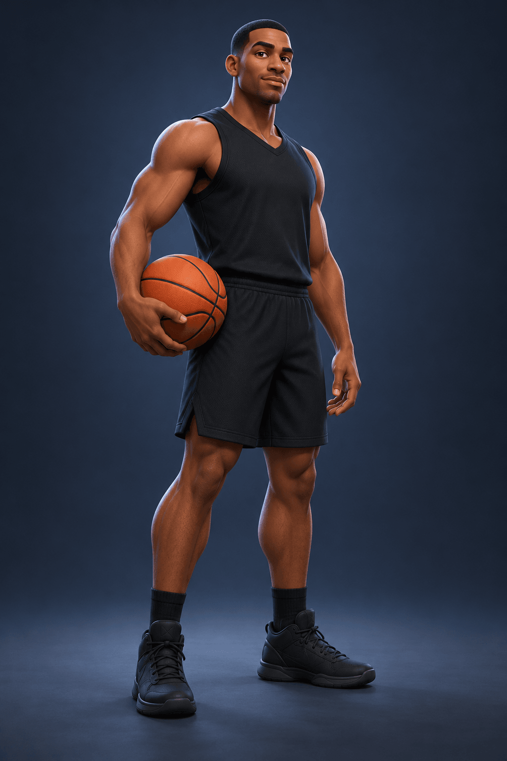 Stylized basketball player in a black uniform